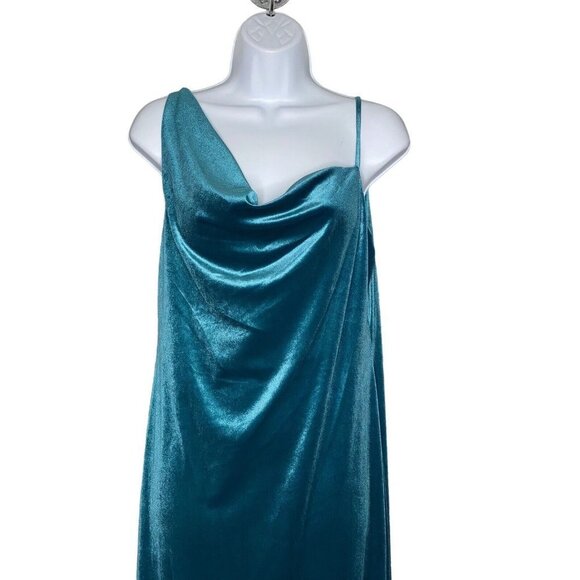 Social Bridesmaid Asymmetrical One-shoulder Velvet Maxi Slip Dress Dutch Blue S - Picture 3 of 11